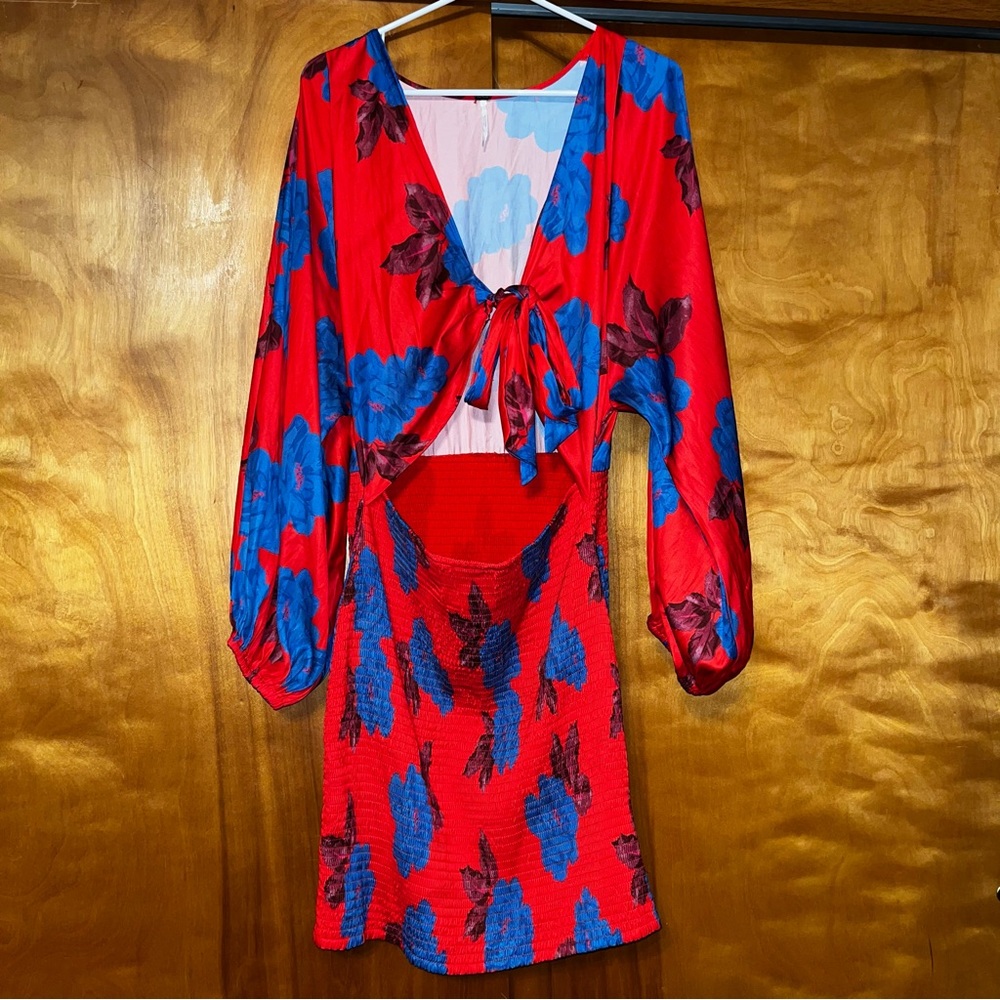 Vibrant Red and Blue Floral Free People Dress - Picture 2 of 4